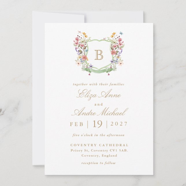 Watercolor Wedding Crest  Invitation (Front)