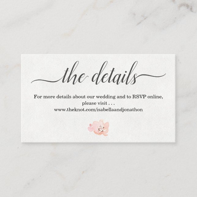 Watercolor Wedding Details Website Enclosure Card (Front)