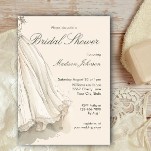 Watercolor Wedding Dress Bridal Shower Invitation