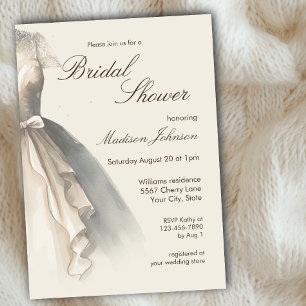 Watercolor Wedding Dress Bridal Shower Invitation