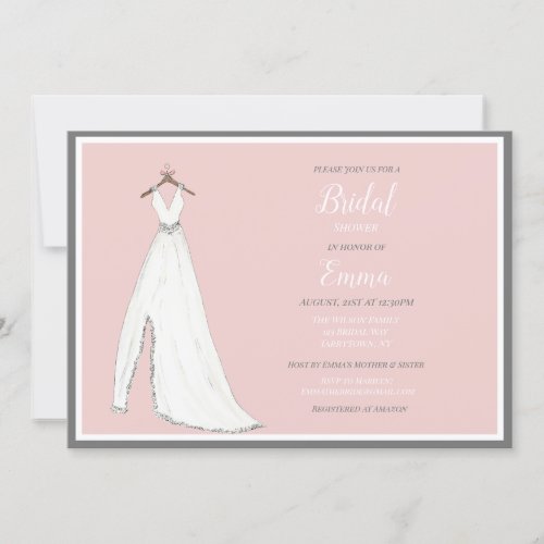 Watercolor Wedding Dress On Hanger Bridal Shower Invitation