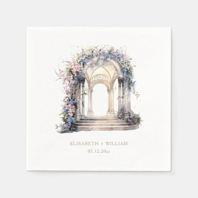 Watercolor Wedding Floral Arch Personalized Napkins (Front)