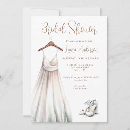 Watercolor Wedding gown Bridal Shower Invitation