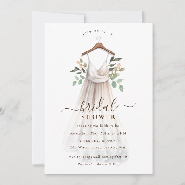 Watercolor Wedding gown Bridal Shower Invitation (Front)