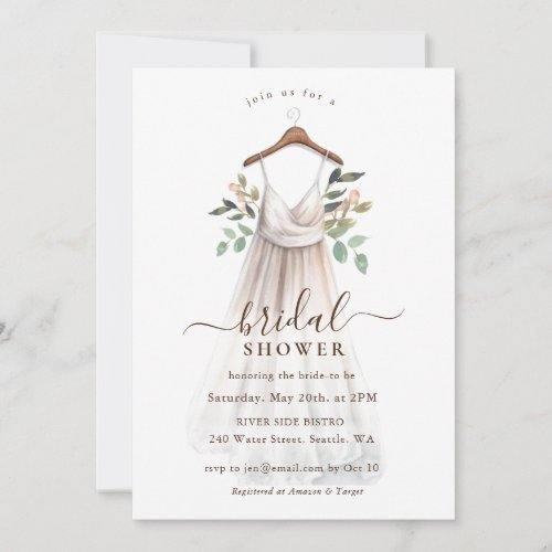 Watercolor Wedding gown Bridal Shower Invitation