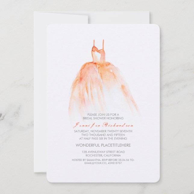 Watercolor Wedding Gown Bridal Shower Invitations (Front)