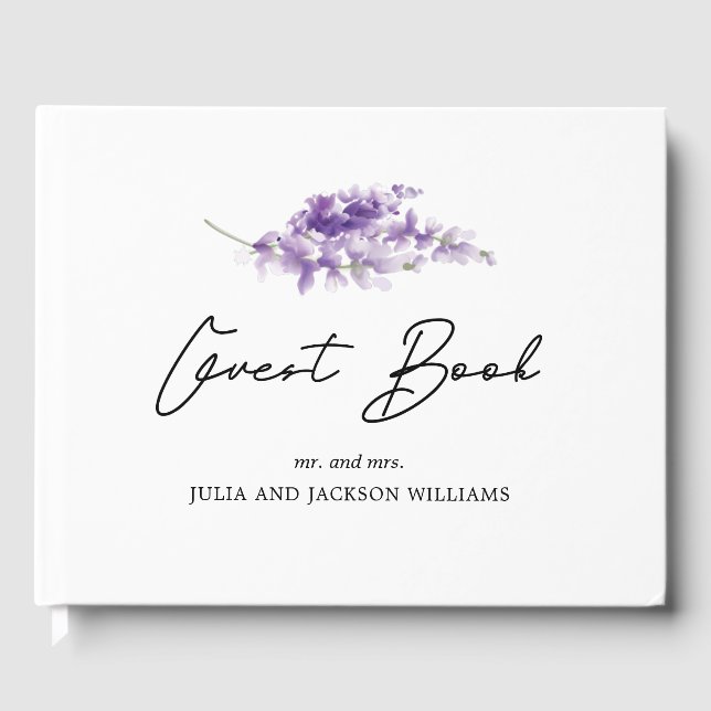 Watercolor Wedding Lavender Personalized Guest Book (Front)
