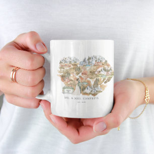 Watercolor Wedding Map Monogram Newlywed Coffee Mug