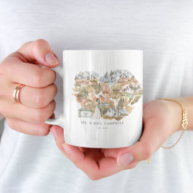 Watercolor Wedding Map | Monogram Newlywed  Coffee Mug (Creator Uploaded)