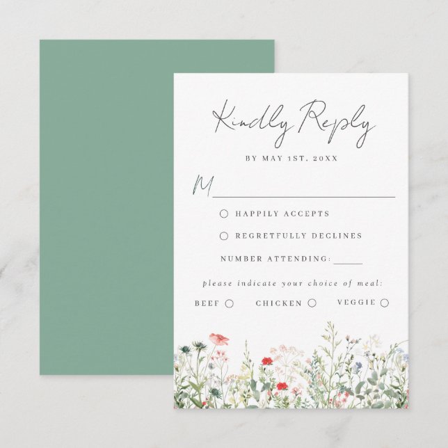 Watercolor Wedding Meal Choice RSVP Card (Front/Back)