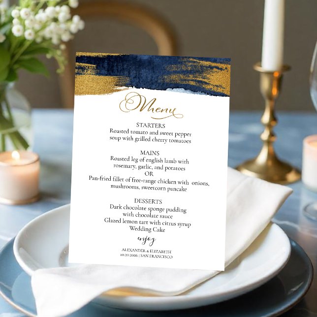 Watercolor Wedding Menus | Blue Abstract Gilded Invitation (Creator Uploaded)