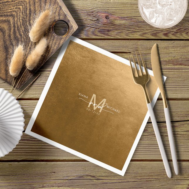 Watercolor Wedding Monogram Autumn Gold ID786 Napkins (Creator Uploaded)