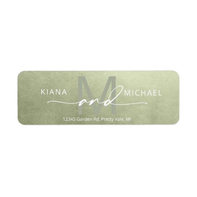 Watercolor Wedding Monogram Sage Green ID786 Label (Front)