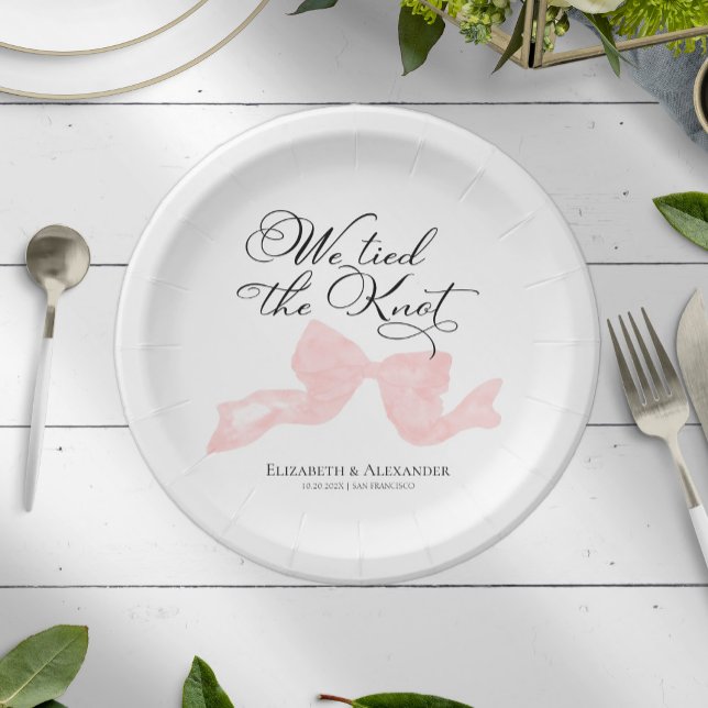 Watercolor Wedding Paper Plates | Pink Bow (Creator Uploaded)