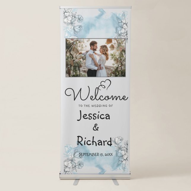 Watercolor Wedding PHOTO Retractable Banner (Front)