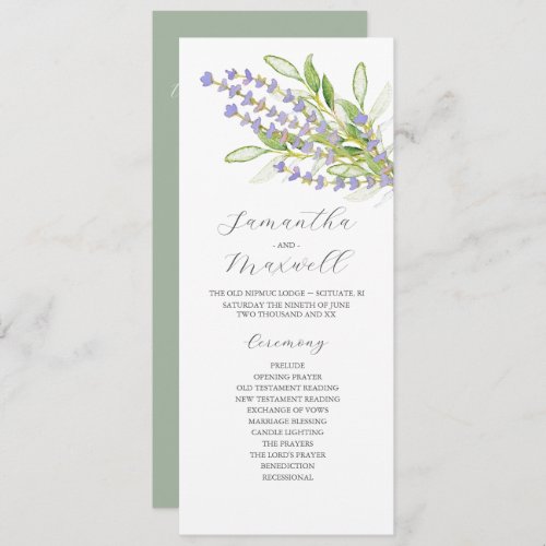 Watercolor Wedding Program Lavender Flowers
