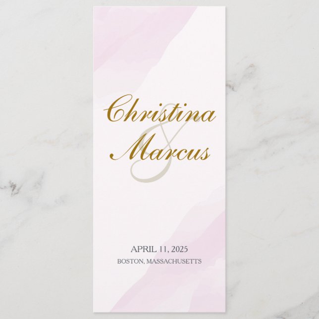 Watercolor Wedding Program, Pink Flat Program (Front)