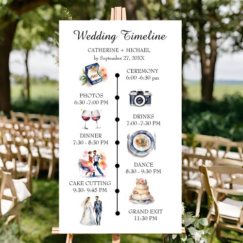 Watercolor Wedding Program Timeline Welcome Sign