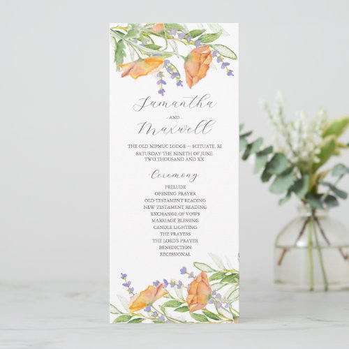 Watercolor Wedding Program Wildflowers