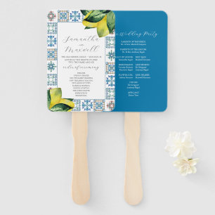 Watercolor Wedding Programs Amalfi Tile Hand Fan