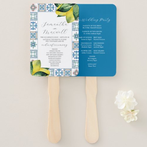 Watercolor Wedding Programs Amalfi Tile Hand Fan