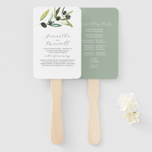 Watercolor Wedding Programs Olive Branch Greenery Hand Fan