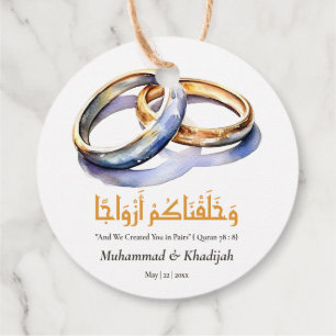 Watercolor Wedding Ring Islamic Quote Nikah Favor Tags