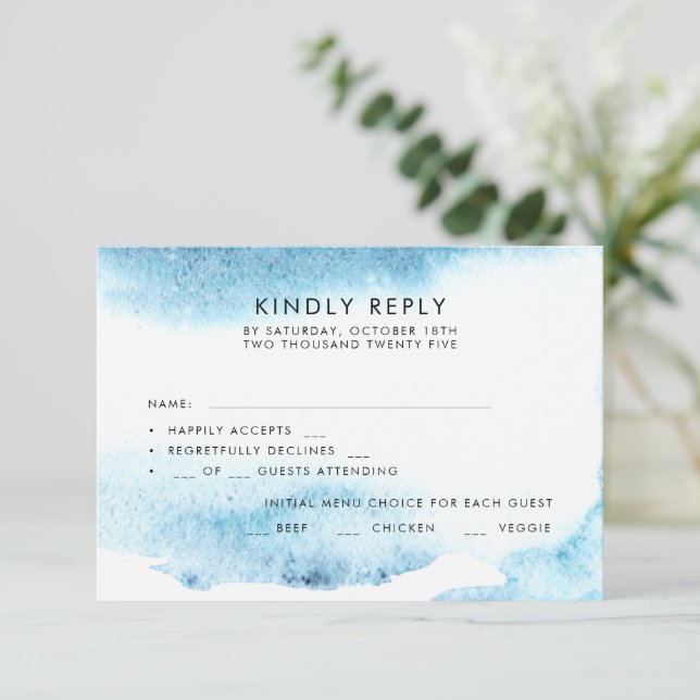 Watercolor Wedding RSVP Cards. (Standing Front)