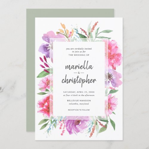 Watercolor Wedding Spring Bouquet Modern Invite