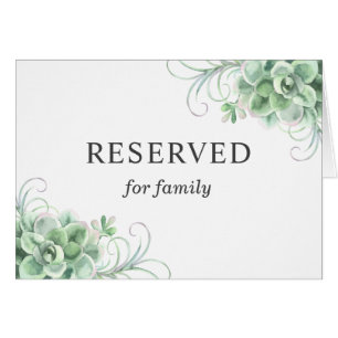 Watercolor wedding succulent. Cactus reserved sign Cards