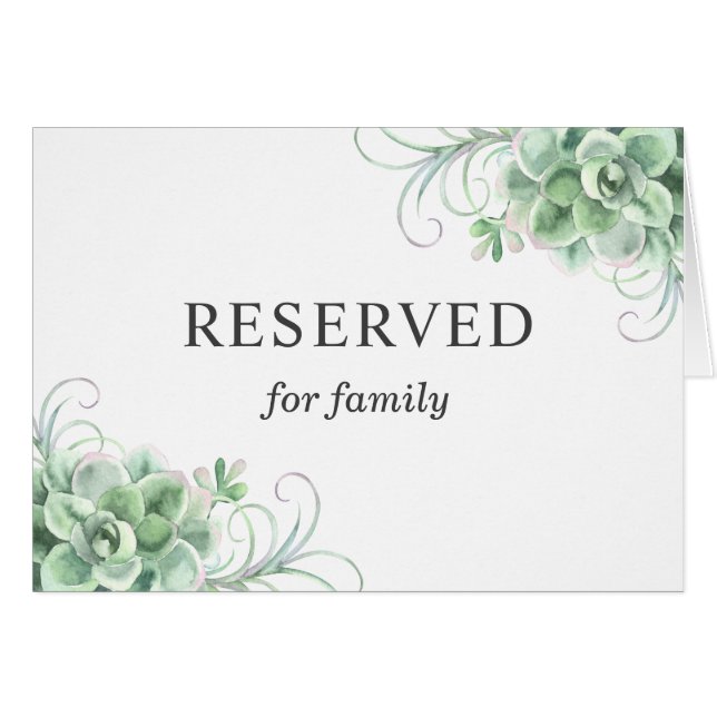 Watercolor wedding succulent. Cactus reserved sign Cards (Front Horizontal)