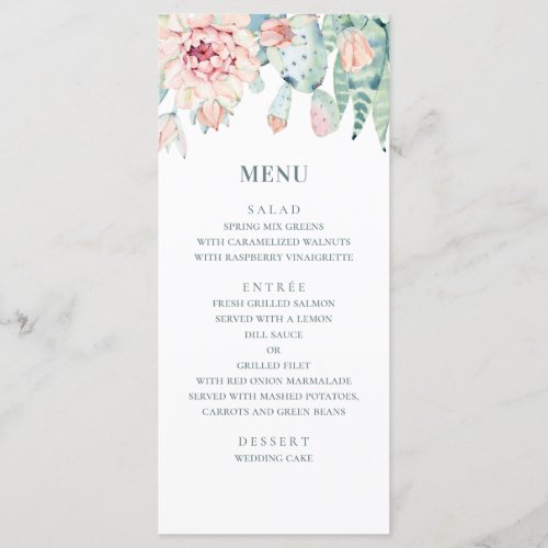 Watercolor wedding succulents Pink floral cactus Menu