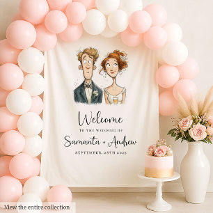 Watercolor Wedding Tapestry Quirky Bride Groom