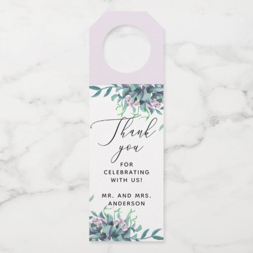 Watercolor wedding thank you Purple garden floral Bottle Hanger Tag