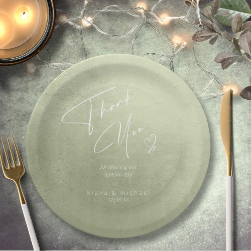 Watercolor Wedding Thank You Sage Green ID786 Paper Plates