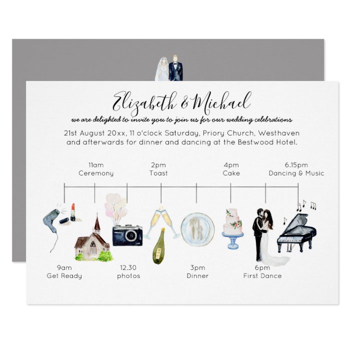 Watercolor Wedding Timeline Icon Program Template Zazzle Com