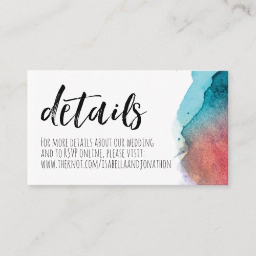 Watercolor Wedding Website Enclosure Card - Painted by hand with bright hues, this vibrant abstract reflects the bold and carefree vibe of your special day.