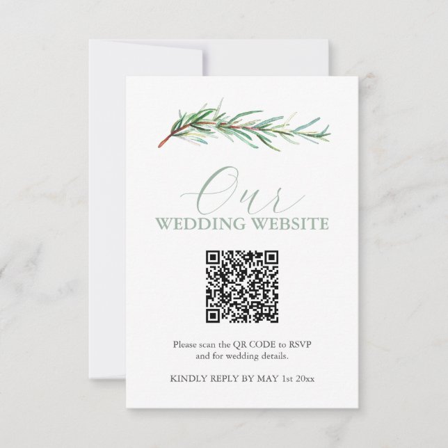 Watercolor Wedding Website RSVP Card with QR Code (Front)