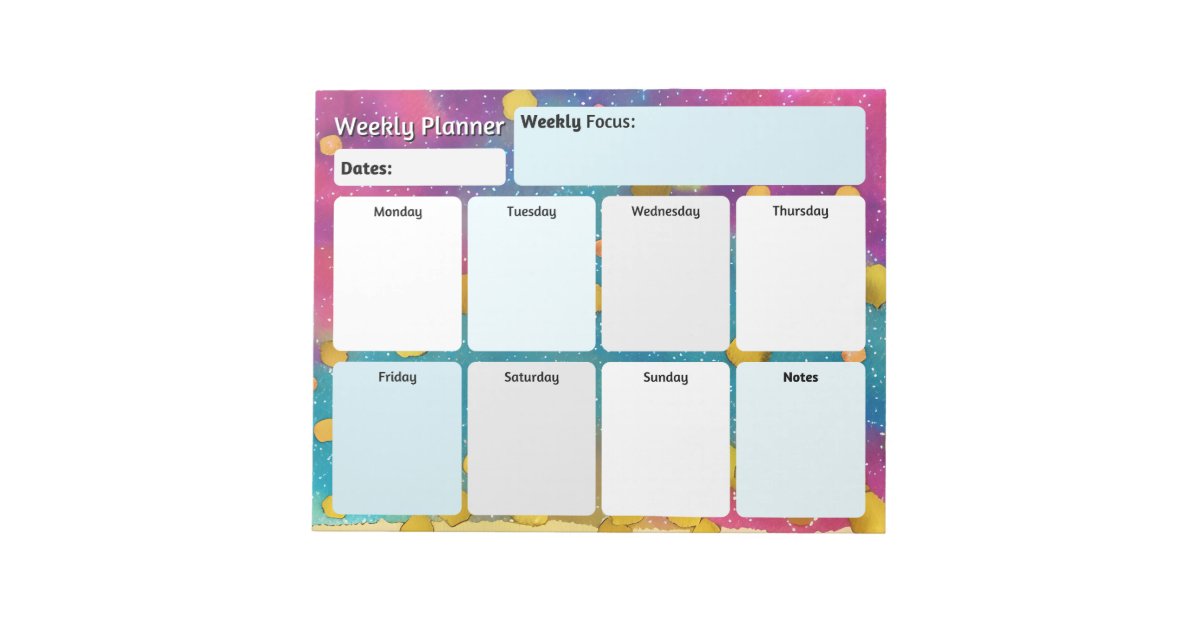 Watercolor Weekly Planner Notepad | Zazzle