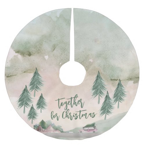 Watercolor Welcome Family Christmas  Brushed Polyester Tree Skirt