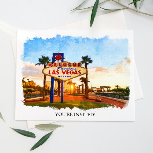 Watercolor Welcome To Las Vegas Sign Wedding Invitation