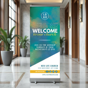 Watercolor Welcome To Our Church Sunday Service Retractable Banner