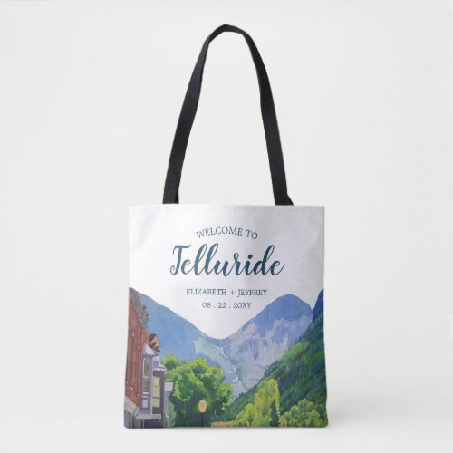 Watercolor Welcome to Telluride Wedding Welcome Tote Bag