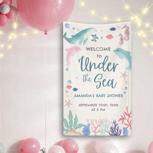 Watercolor Welcome Under the Sea Baby Girl Shower Banner
