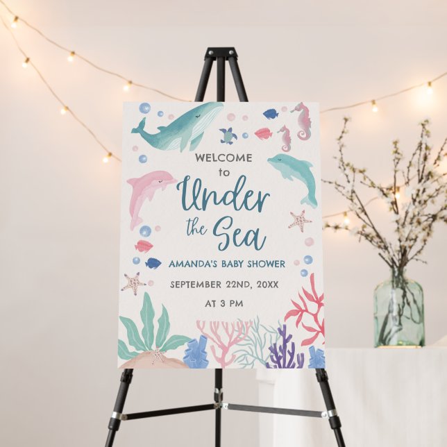 Watercolor Welcome Under the Sea Baby Girl Shower  Foam Board (In Situ (Stand))