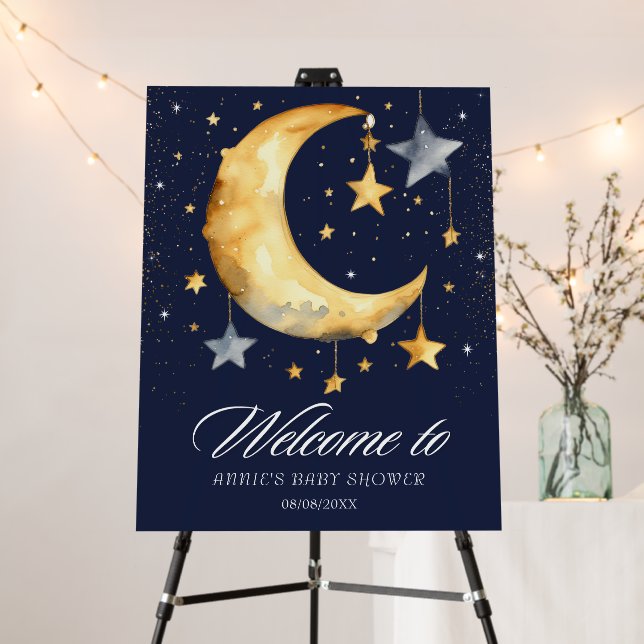 Watercolor We're Over the Moon Baby Shower Foam Board (In Situ (Stand))
