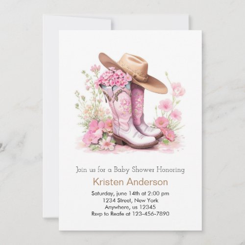 Watercolor Western Adventure Cowgirl Baby Shower Invitation