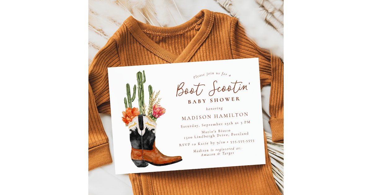 Watercolor Western Boot Scootin' Baby Shower Invitation Zazzle