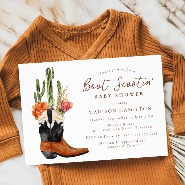 Watercolor Western Boot Scootin' Baby Shower Invitation Zazzle