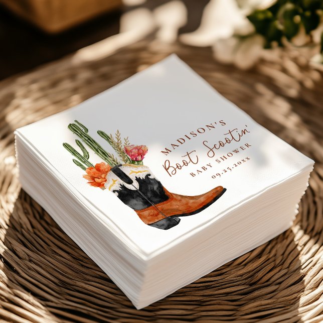 Watercolor Western Boot Scootin' Baby Shower Napkins (Creator Uploaded)